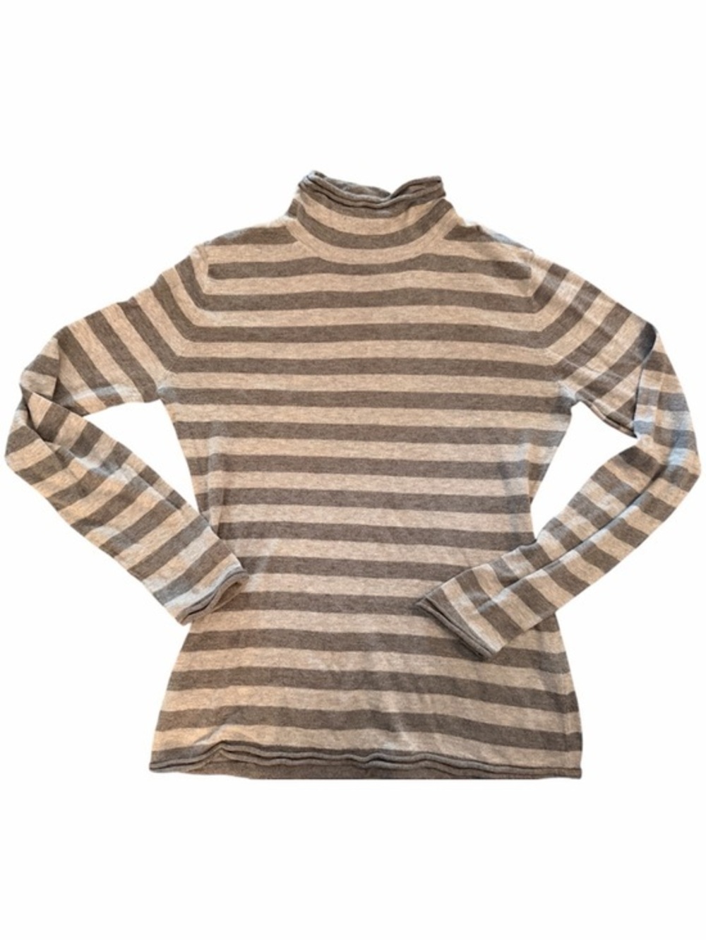 LAFAYETTE 148 S Gray Striped Modal Cotton Merino Wool Mock Turtleneck